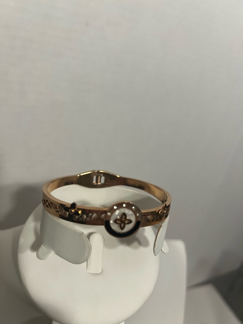 Rose gold stainless steel bracelet.
